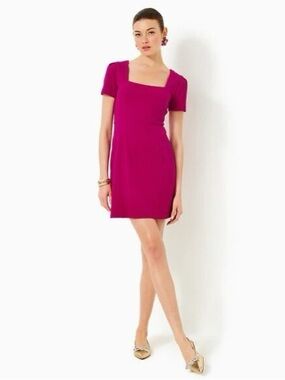Lilly Pulitzer Brinley Stretch Shift Wavy Jacquard Mystique Pink Dress Size L